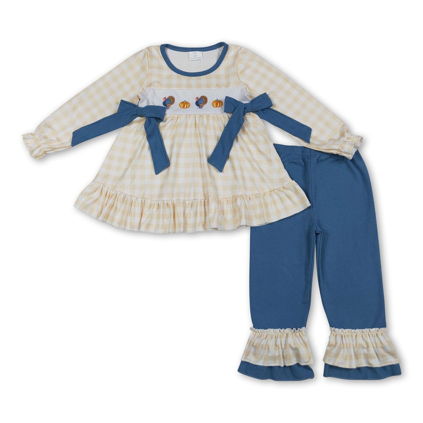 Plaid turkey pumpkin tunic pants girls Thanksgiving clothes