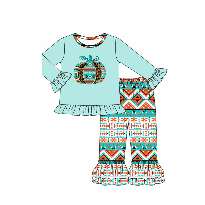 Long sleeves aztec leopard pumpkin girls fall clothing