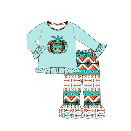 Long sleeves aztec leopard pumpkin girls fall clothing