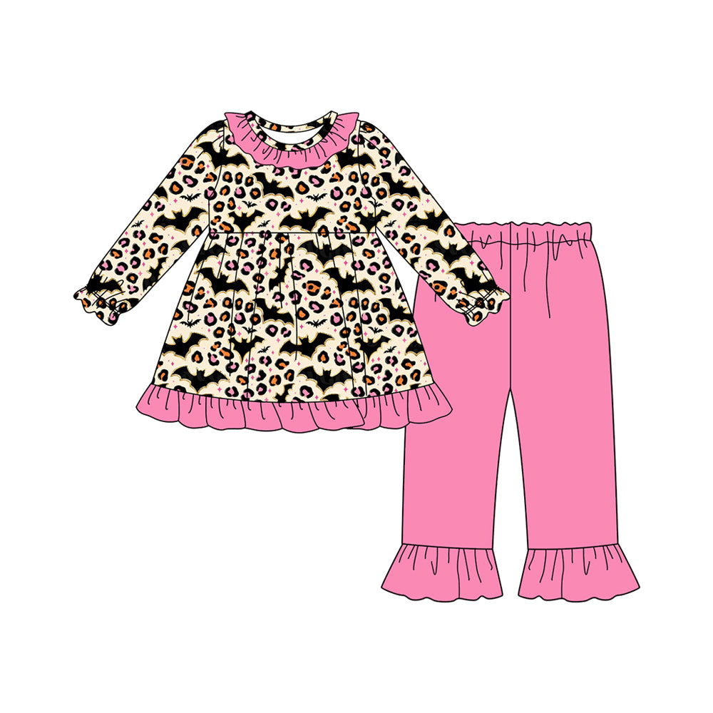 Long sleeves leopard bat runic ruffle pants girls Halloween clothes