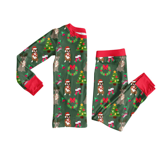 Christmas hat dog long sleeves bow ornaments girls pajamas