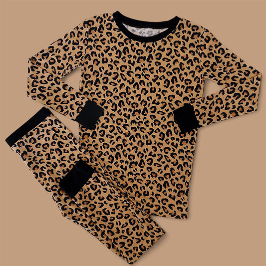 Long sleeves leopard baby kids pajamas