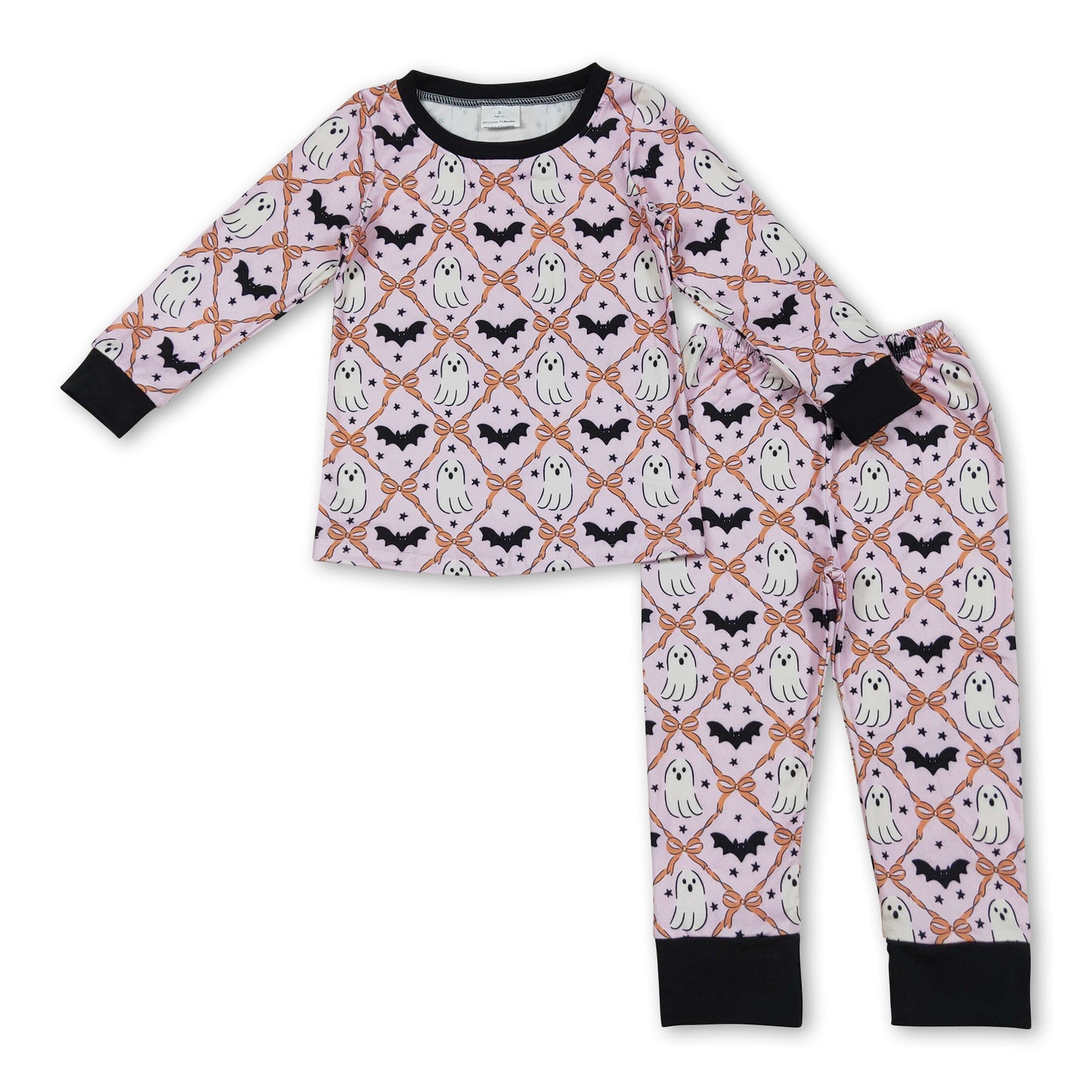 Long sleeves ghost bat bow baby girls Halloween pajamas