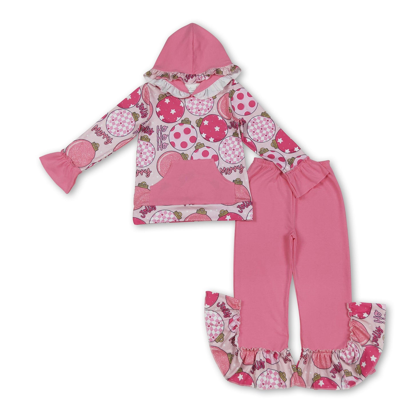 HO HO HO ornaments Merry Christmas hoodie pants girls set