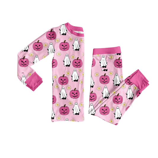 Long sleeves pink pumpkin ghost baby girls Halloween pajamas