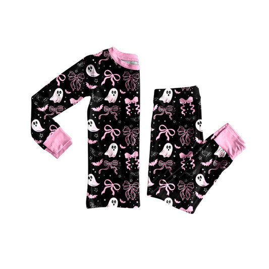 Pink bow ghost long sleeves kids girls Halloween pajamas