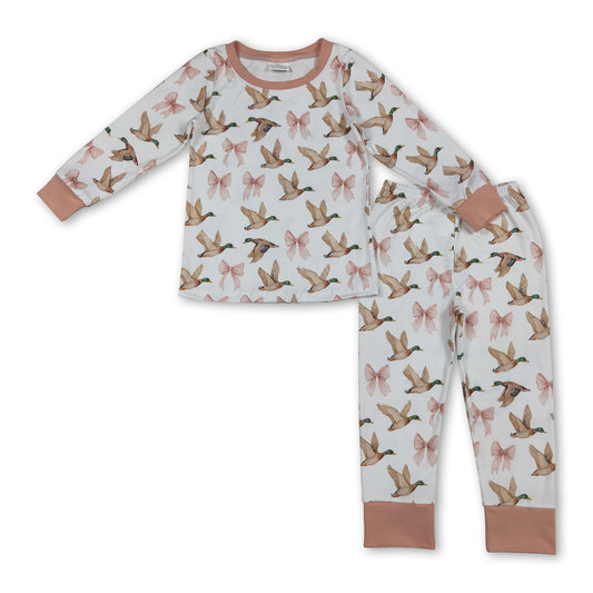 Long sleeves pink bow duck baby girls pajamas