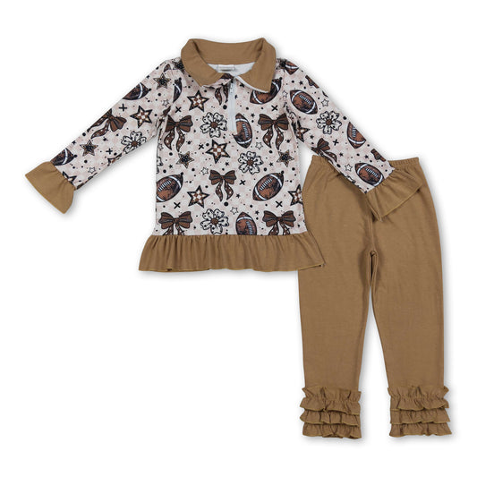 Football bow floral zip pullover leggings kids girls clothes