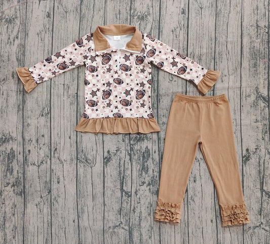 Football bow floral zip pullover leggings kids girls clothes