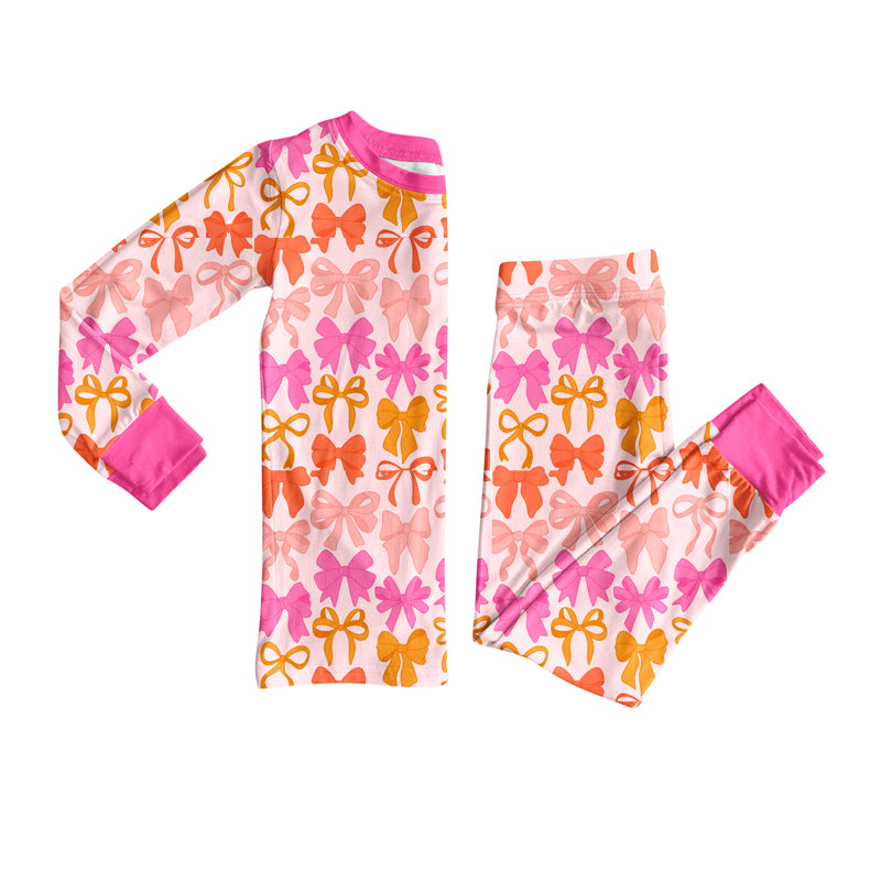Long sleeves pink bows toddler girls pajamas