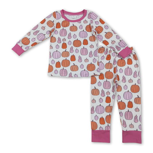 Pink long sleeves pumpkins kids girls fall pajamas