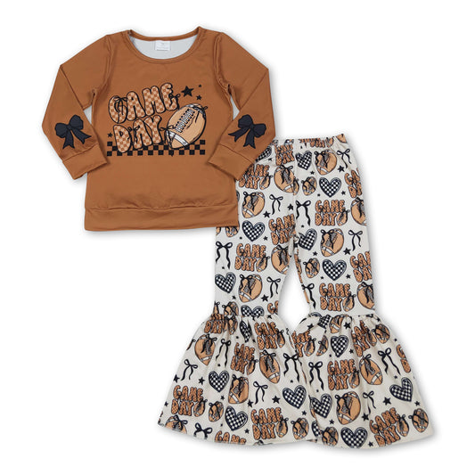Game day football bow top bell bottom pants girls clothes