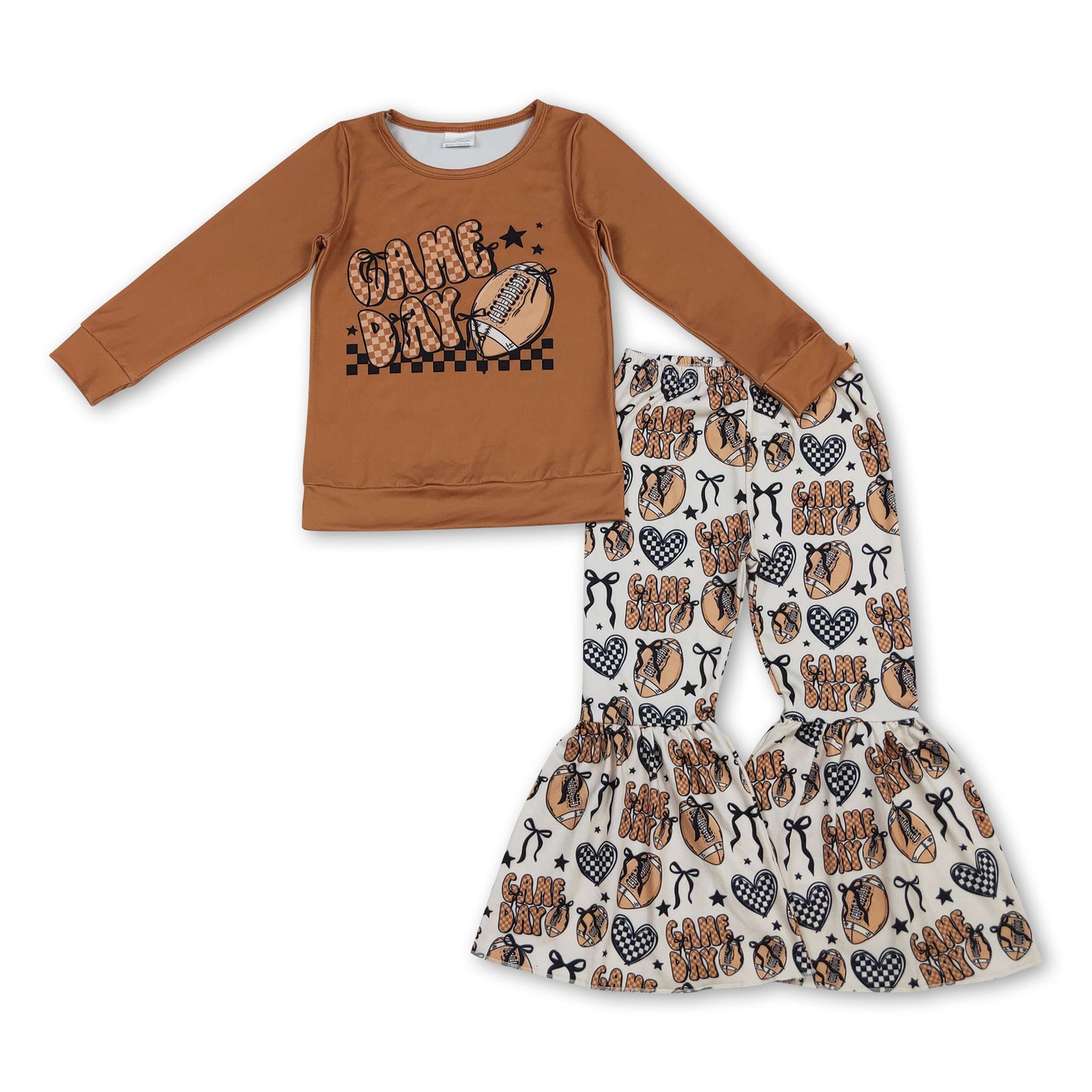 Game day football bow top bell bottom pants girls clothes