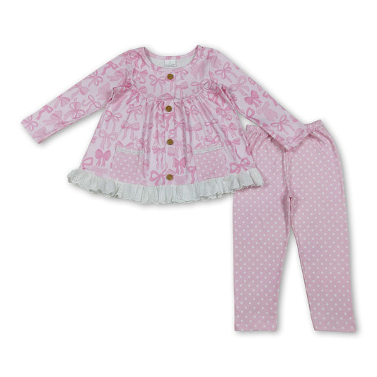 Pink bows tunic polka dots leggings toddler girls clothes