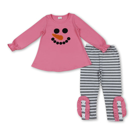 Long sleeves snowman top stripe leggings girls clothes