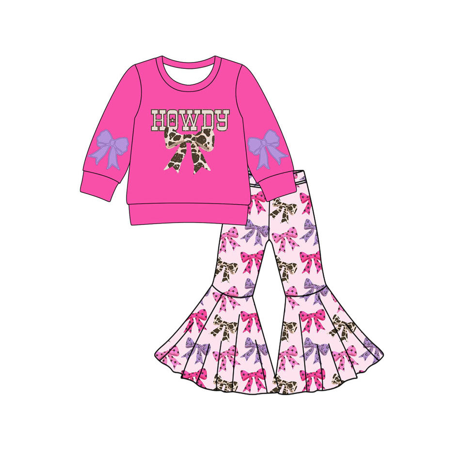 Howdy cow bows top bell bottom pants girls clothes