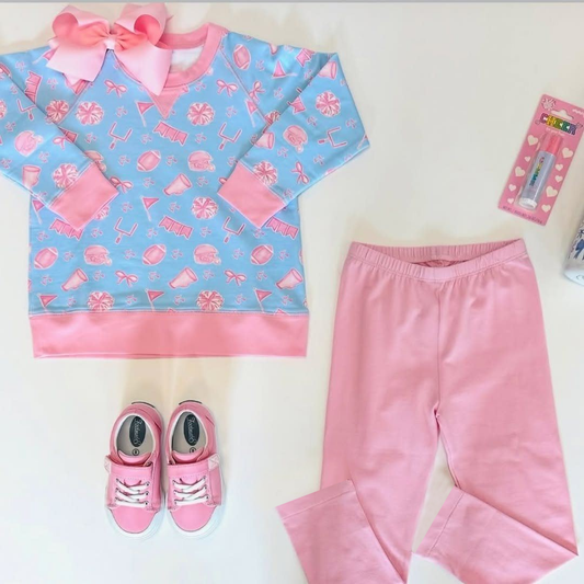 Football bow cheer top leggings girls activewear set