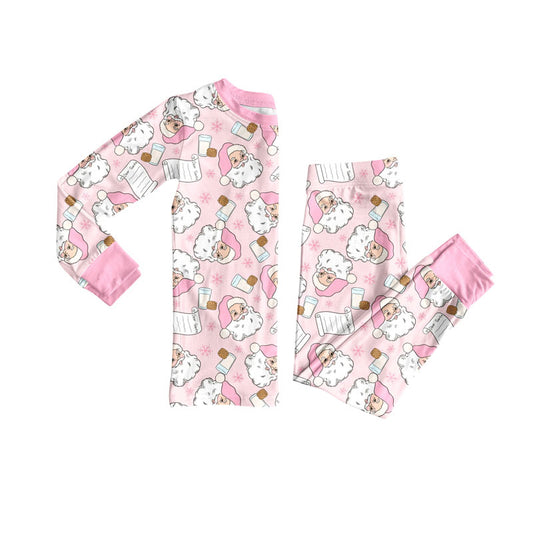 Pink santa milk cookie top pants girls Christmas pajamas