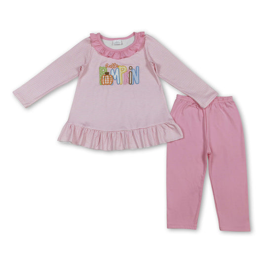 Hello pumpkin pink stripe top leggings girls clothing