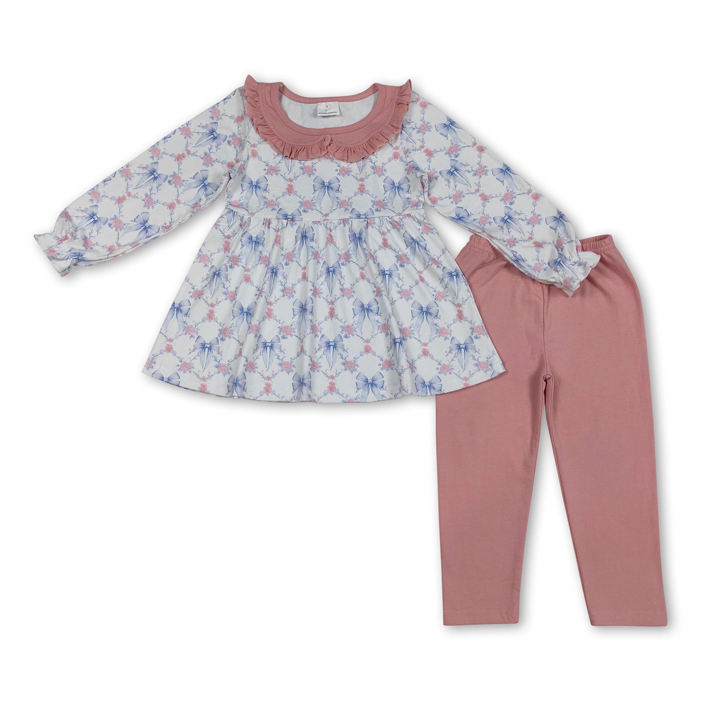 Long sleeves floral bow tunic leggings girls clothing set