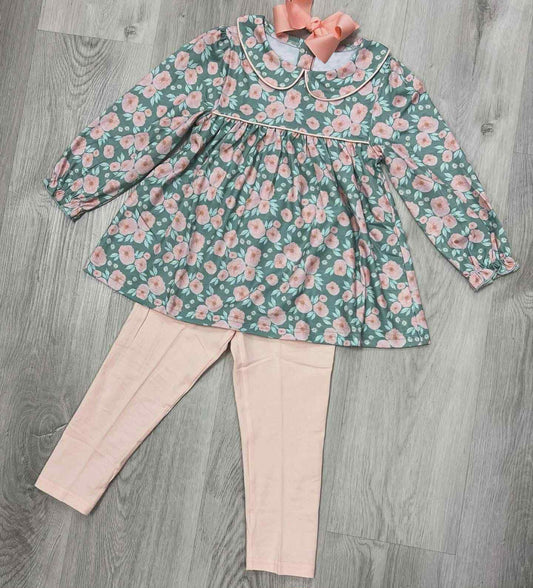 Long sleeves floral tunic leggings girls fall outfits