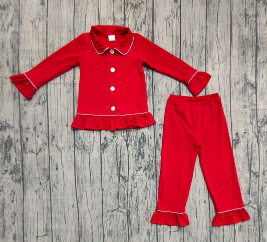 Red solid cotton sleepwear girls Christmas pajamas