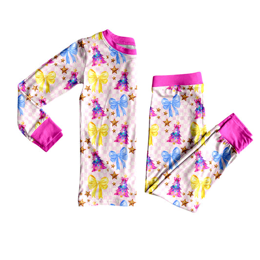 Colorful Christmas tree bows top pants girls clothing