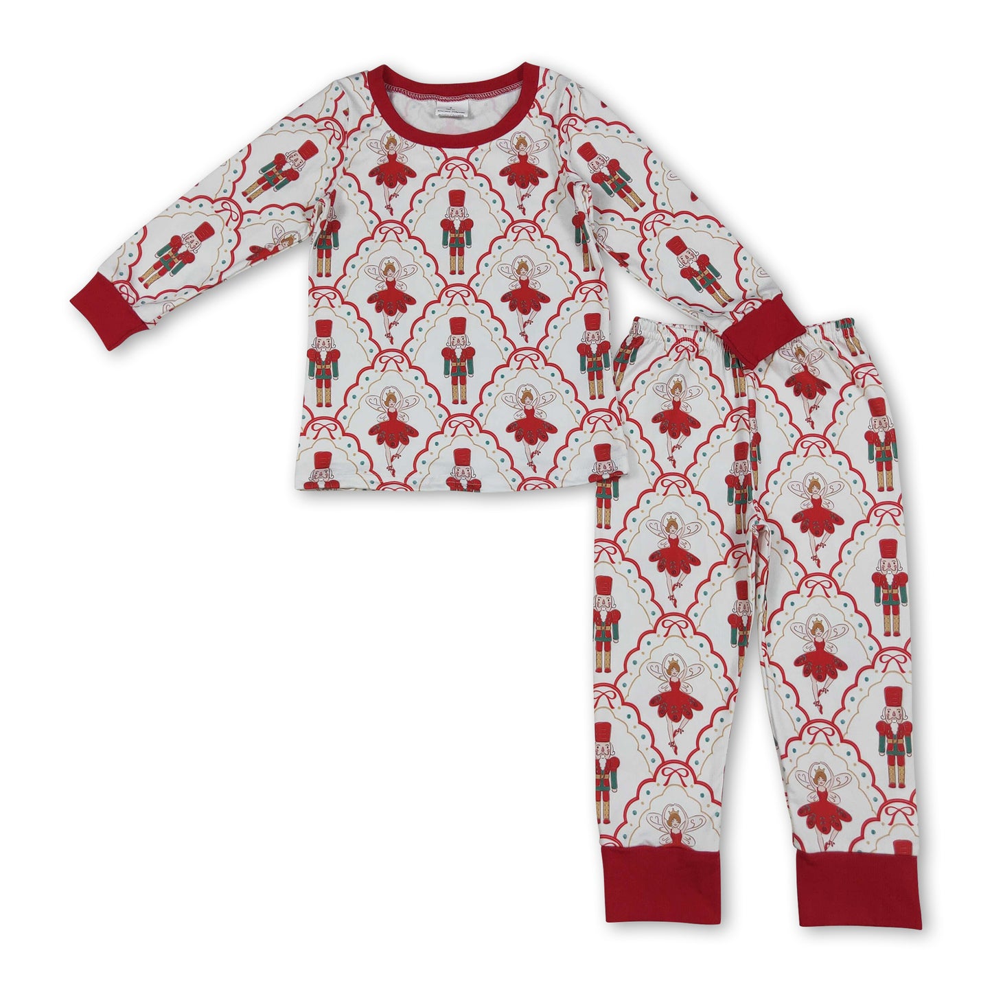 Long sleeves red bow ballet kids girls Christmas pajamas