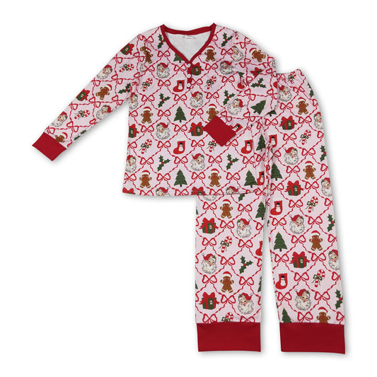 Red bow santa gingerbread women Christmas pajamas