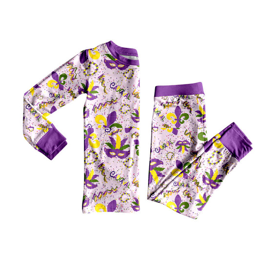 Purple long sleeves masks kids girls Mardi Gras pajamas