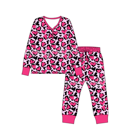 Hot pink heart adult women valentine's pajamas
