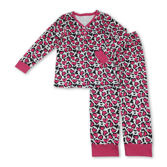 Hot pink heart adult women valentine's pajamas