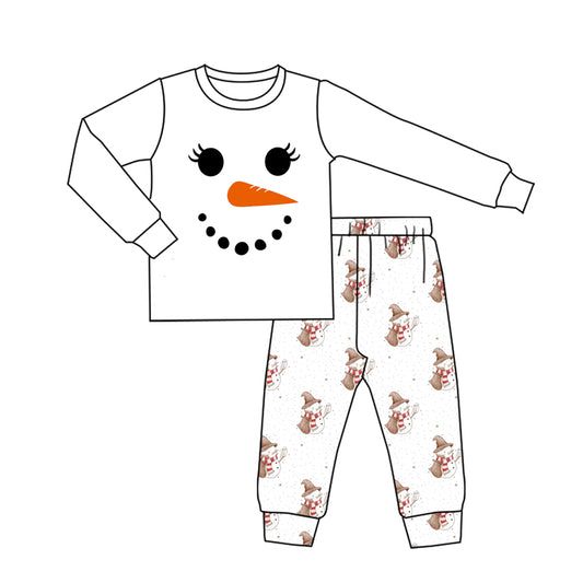 White long sleeves snowman adult women pajamas