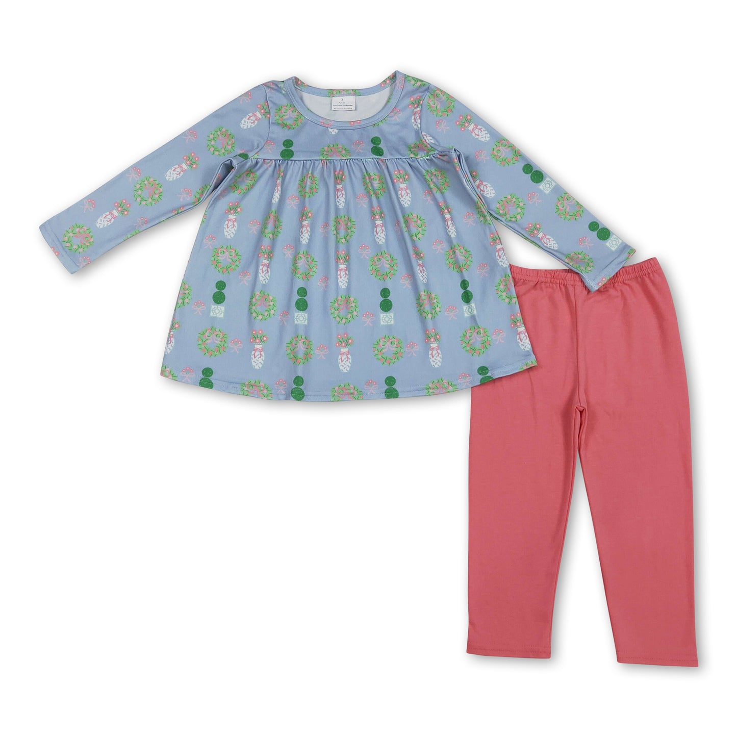 Long sleeves floral bow tunic leggings girls clothing