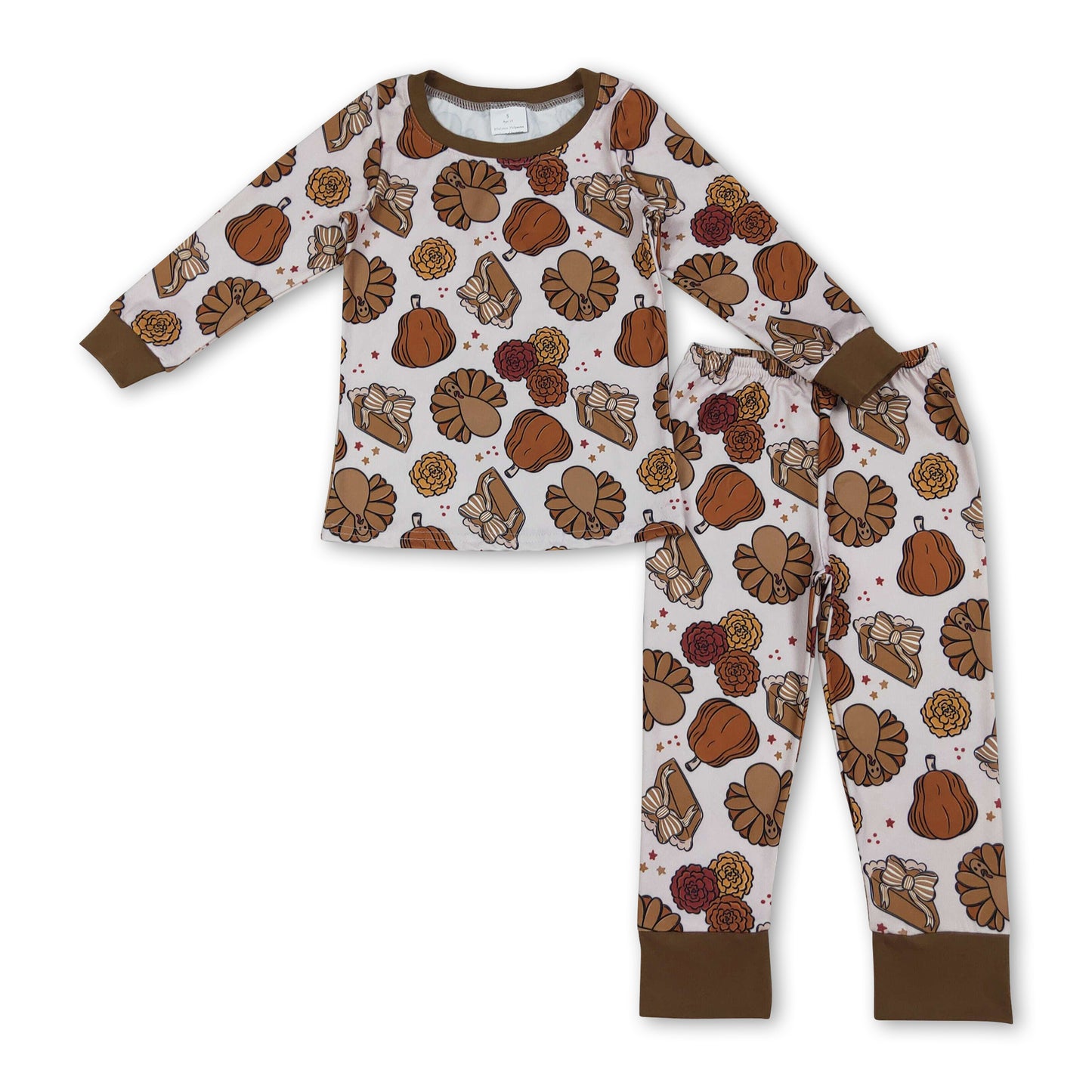 Pumpkin pie bow turkey kids girls Thanksgiving pajamas