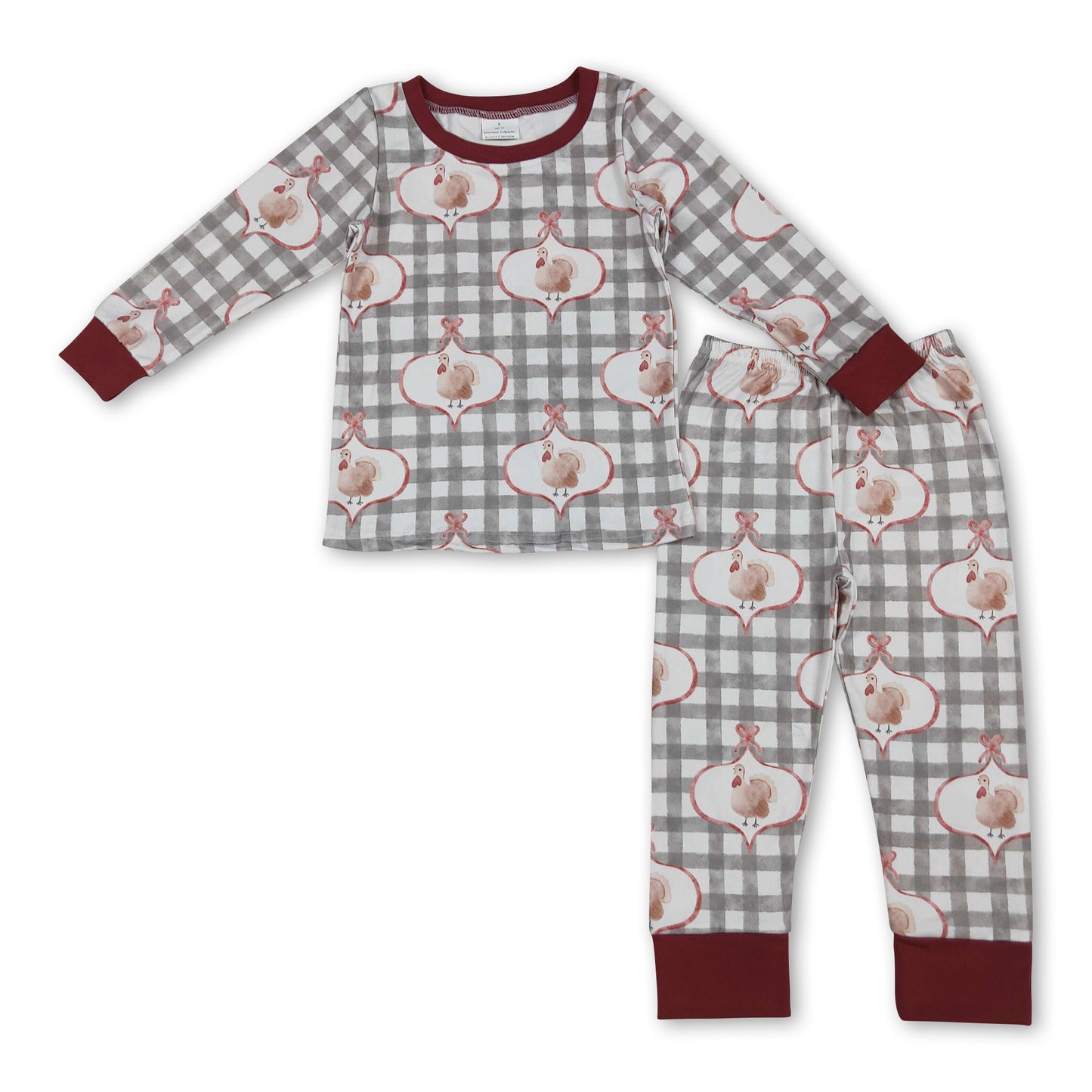 Long sleeves turkey plaid kids girl Thanksgiving pajamas