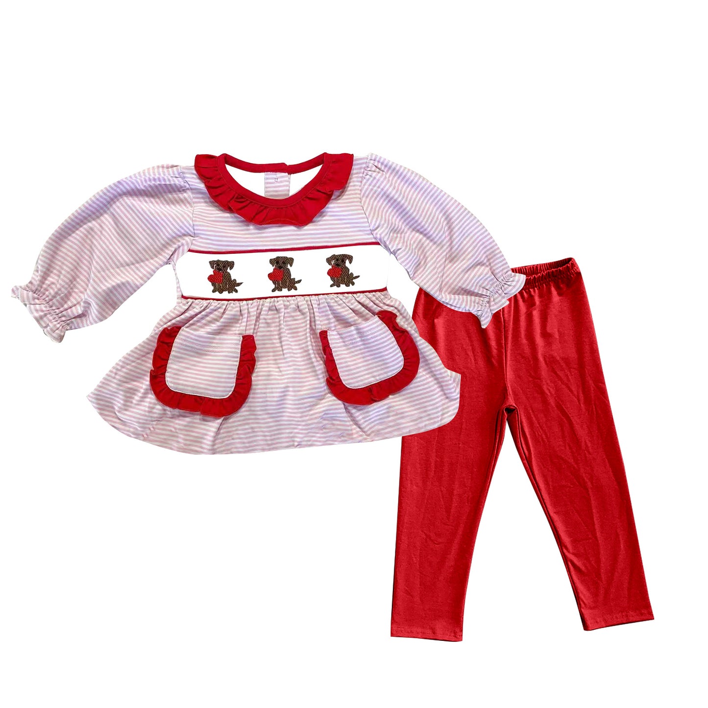 Heart dog stripe tunic leggings girls valentine's clothing