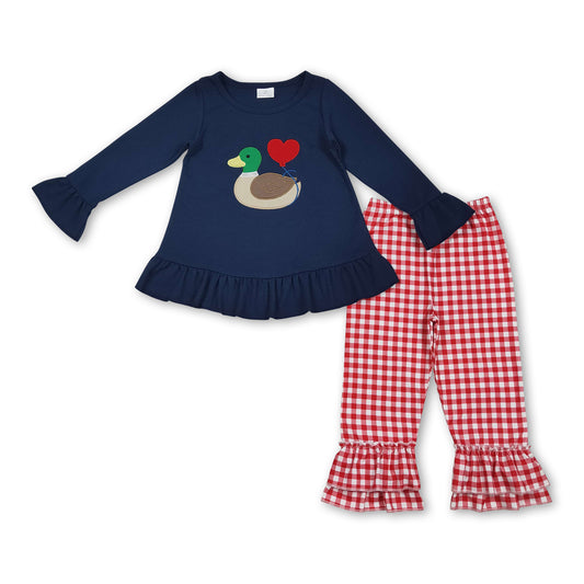 blue valentine duck print red plaid pants girls long sleeve outfits