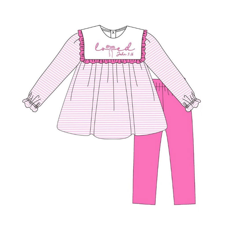 pink stripe loved girls valentine's day set