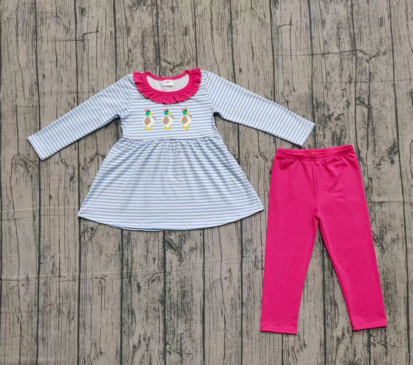 blue stripe duck hot  pink pants kids girls outfits