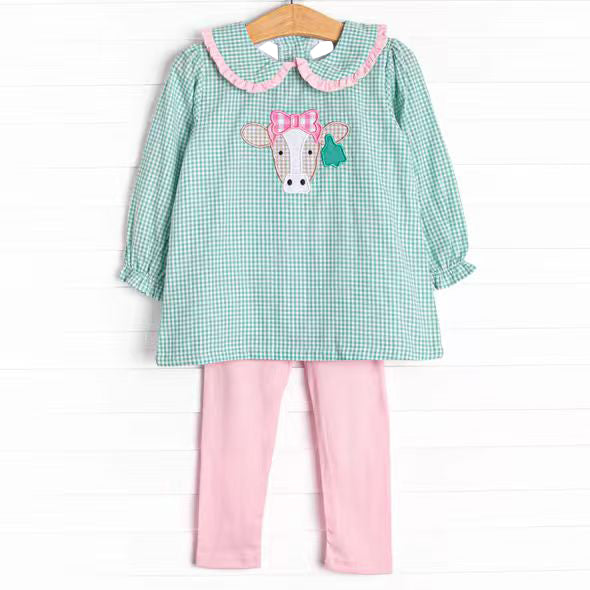green plaid print girls long sleeve set