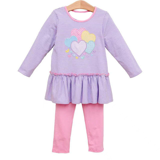 colorful heart print girls long sleeve set