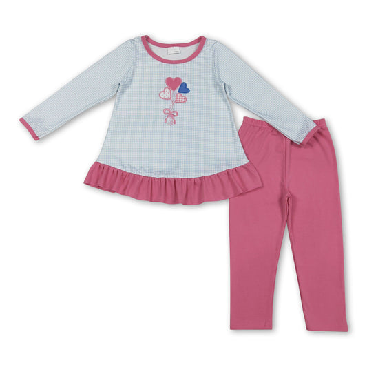 Plaid colorful heart embroidery girls Valentine's outfits