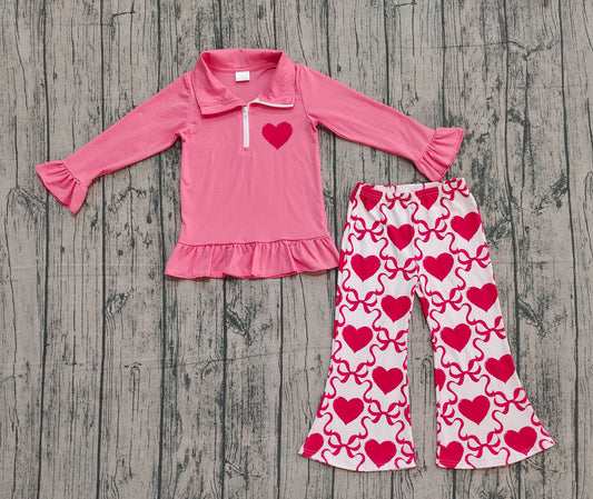 red heart bows kids girls zipper valentine set