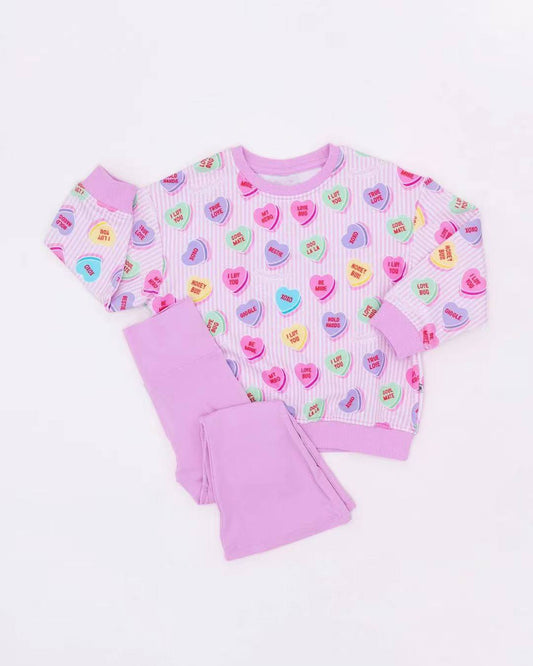 colorful heart stripe print girls long sleeve valentine set