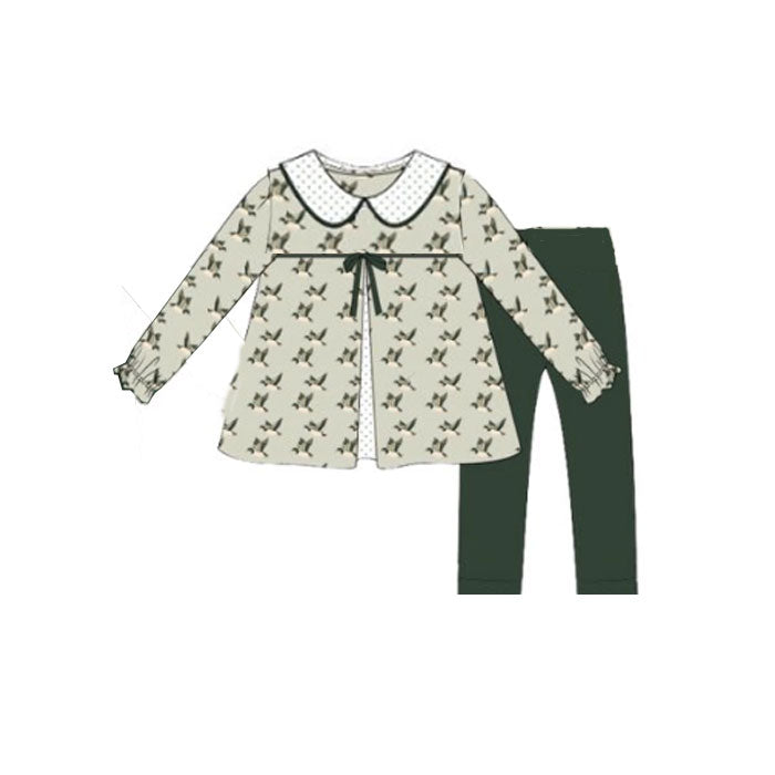 green duck print girls long sleeve set