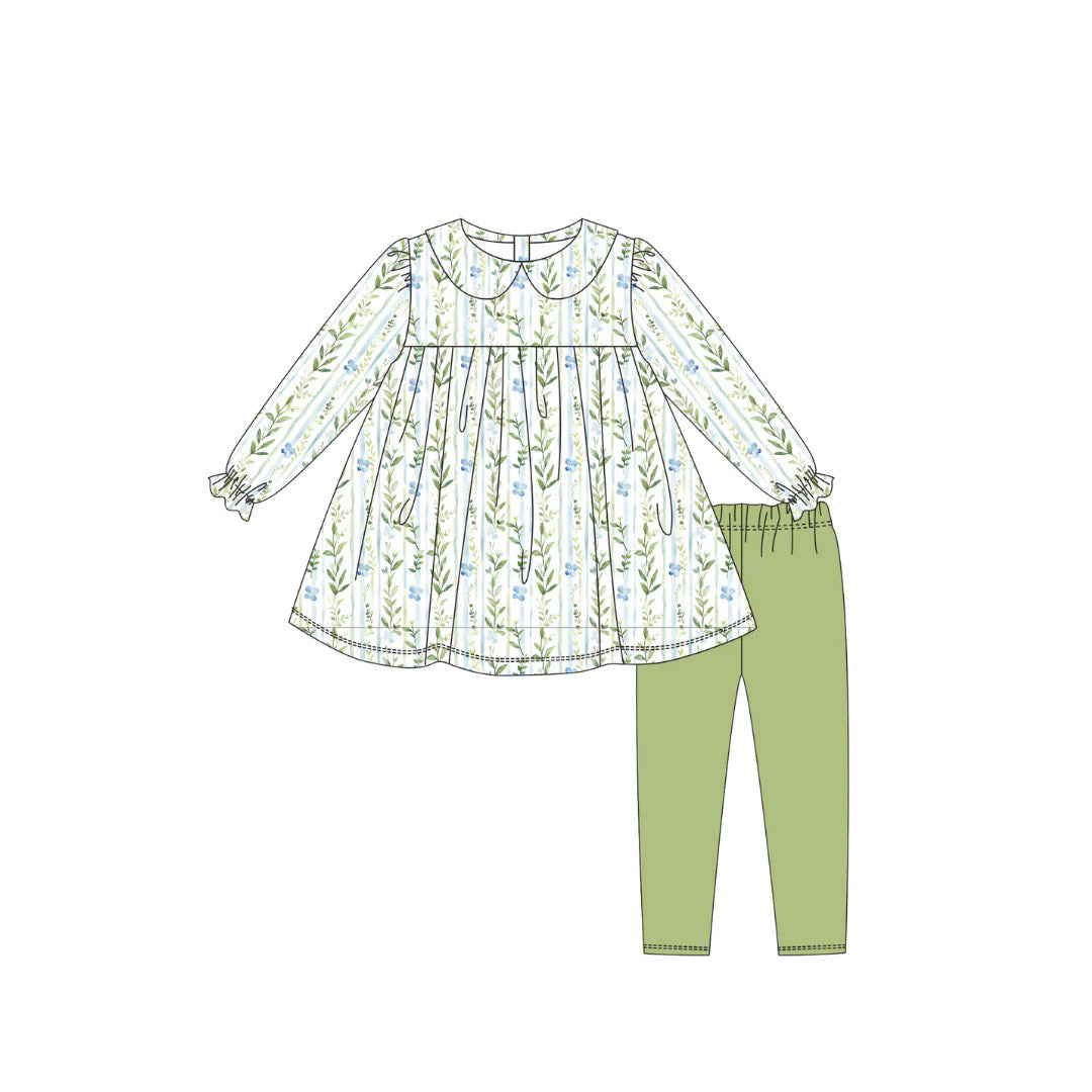 light green flowersgirl long sleeve set