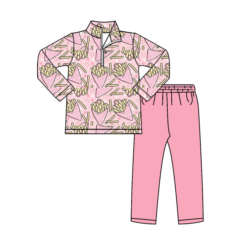 pink chips  girl zipper long sleeve set