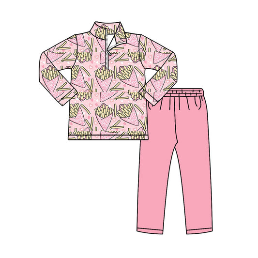 pink chips  girl zipper long sleeve set