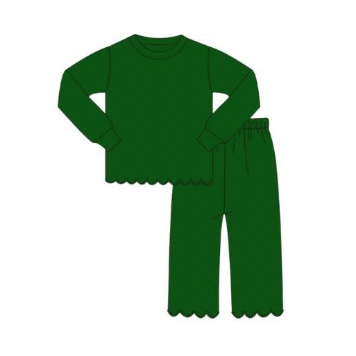green solid girl long sleeve pajamas set